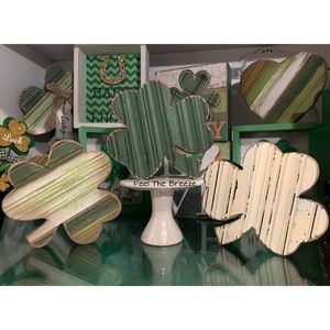 Set of 3 Wooden Shamrock Figures / Shelf Sitters